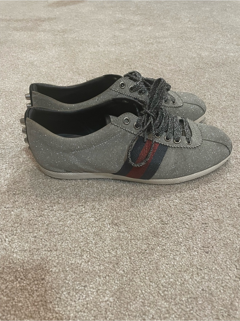 Gucci Bambi web Silver Glitter Low-Top Sneaker with Red-Blue Web - Picture 4 of 7